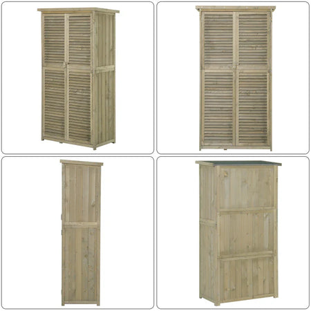 Casetta in Legno da Giardino con Tetto Impermeabile, Armadio da Esterno Porta Attrezzi da Giardino con 4 Scompartimenti, 87x46.5x160cm ZX2845-215GYZX2