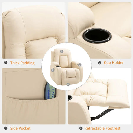 Poltrona Massaggiante a 8 Punti Reclinabile con Portabicchieri e Telecomando, 85x94x104 cm, Beige SD6700-050V92CWSD6