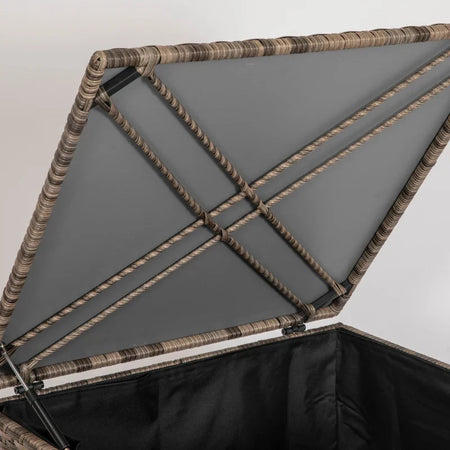 Baule da Esterno in Rattan PE e Acciaio con Fodera Interna, 75x75x70 cm, Nero e color Sabbia  865-020V00KK