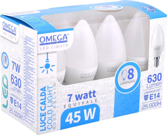 8X Lampadine Candela Led C37-7W 6000K 630 Lm E14 Pf>0,5, 25000 Ore. A+, Epistar Chip Inside - 2 Anni Di Garanzia Illuminazione/Lampadine/Lampadine a LED Non solo alimenti - Albano Laziale, Commerciovirtuoso.it