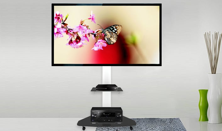 Supporto a Pavimento con Mensola Trolley TV LCD/LED/Plasma 37-70'' Bianco