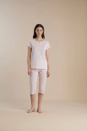 Pigiama donna mezza manica pinocchietto 100% cotone – Noi di notte 9041