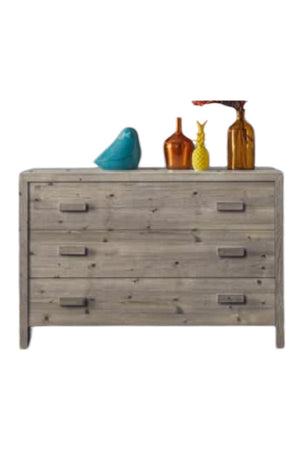 MOBILI 2G - CASSETTIERA 3 CASSETTI GRIGIO IN LEGNO MASSELLO ABETE 116x53x98