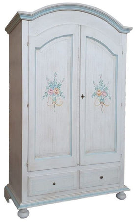 MOBILI 2G - Armadio shabby 2 porte legno bianco anticato filo azzurro 125x61x200