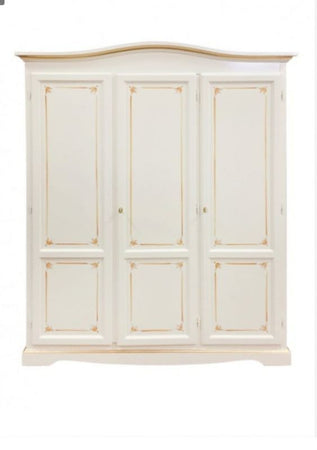 Armadio 3 ante legno shabby avorio anticato decori filo arancione 158x56X197