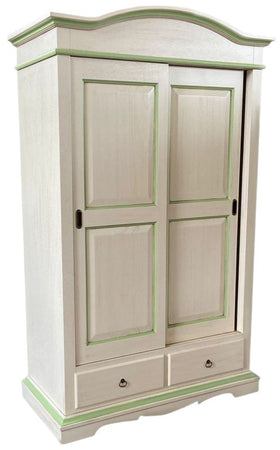 Armadio 2 ante scorrevoli legno shabby avorio anticato filo verde 122X59X200