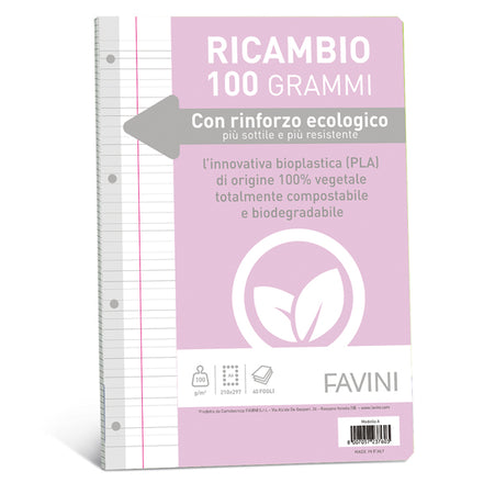 Ricambi C/Rinforzo Ecologico F.To A4 100Gr 40Fg Rigo Di 1A Favini