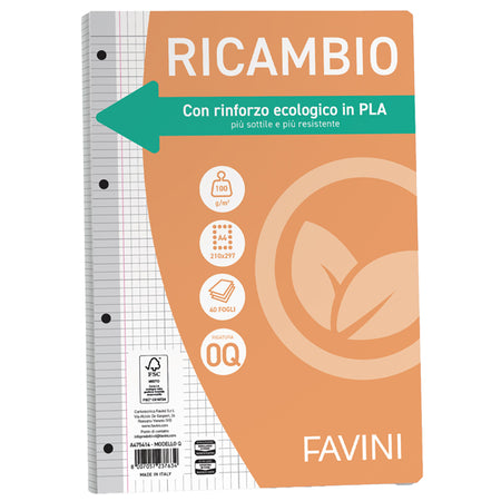 Ricambi C/Rinforzo Ecologico F.To A4 100Gr 40Fg 5Mm C/Margine Favini
