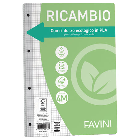 Ricambi C/Rinforzo Ecologico F.To A4 100Gr 40Fg 4Mm Favini