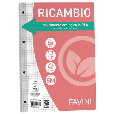 Ricambi C/Rinforzo Ecologico F.To A4 100Gr 40Fg 5Mm Favini