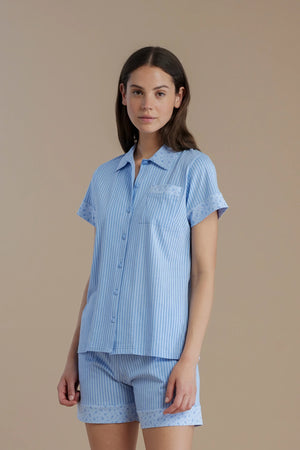 Pigiama donna in cotone con maglia stile camicia e pantalone corto - Noi di notte 9091