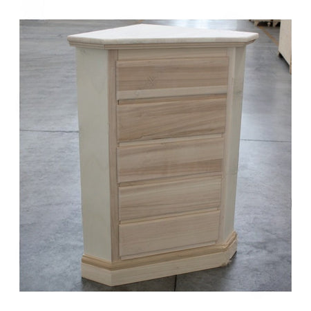 MOBILI 2G -  Cassettiera ad angolo classica 5 cassetti legno grezzo 54x54x100 (5008)