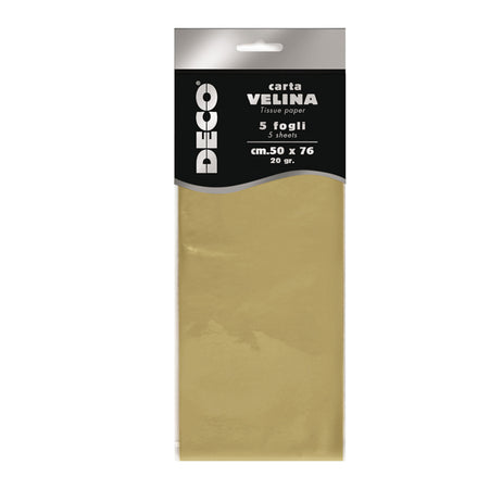 Busta 5 Fogli Carta Velina Metallizzata 20Gr 50X76Cm Oro Deco