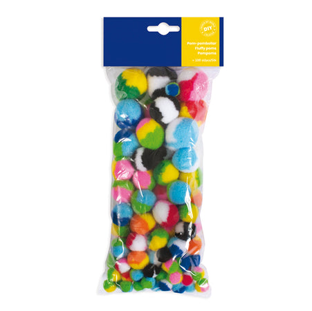 Busta 100 Pz Pom-Pon A Strisce Dim. 10-35Mm In Colori Assortiti Deco