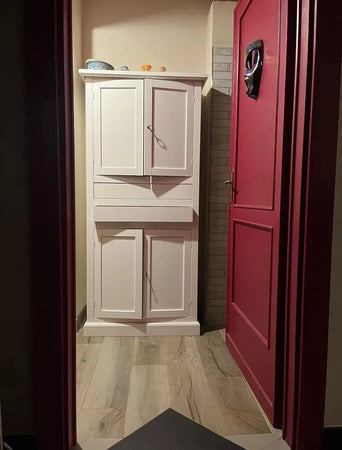 ARMADIO DISPENSA 4 PORTE ARTE POVERA IN LEGNO BIANCO 80x40x170 (1394)