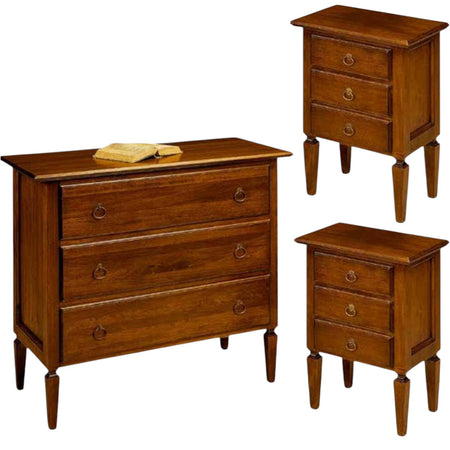 SET IN LEGNO COMO' 2 COMODINI ARTE POVERA TINTA NOCE (175)