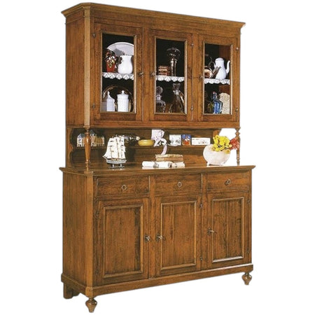 MOBILI 2G - CRISTALLIERA ARTE POVERA LEGNO MASSELLO 3 PORTE 3 CASSETTI TINTA NOCE 160x50x221 (6009+6010)