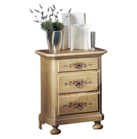 MOBILI 2G - Comodino arte povera 3 cassetti legno shabby avorio rosso 50x38x66 (1423)