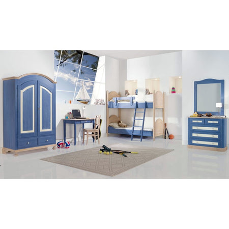 MOBILI 2G - LETTO A CASTELLO LEGNO ABETE SHABBY AZZURRO E MIELE 93x205x186 (2232)