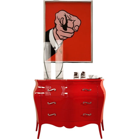 Cassettiera sagomata 3 cassetti legno laccato rosso lucido 105x42X85
