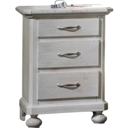 MOBILI 2G - Comodino 3 cassetti legno shabby bianco spazzolato 50x38x66 (2215)