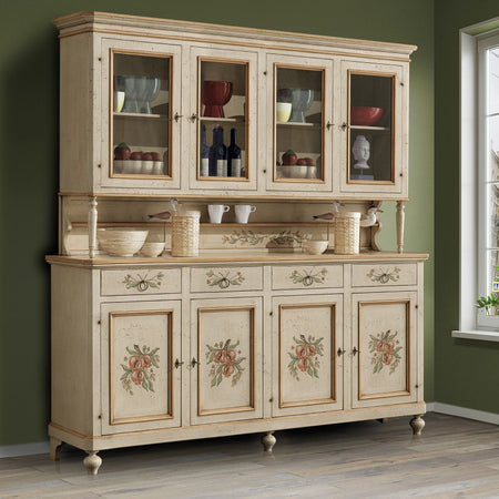 cristalliera legno shabby avorio ocra 4 porte 198x50x227 (1620+1621)