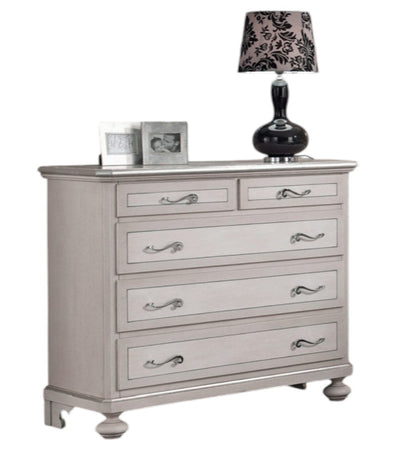 MOBILI 2G - Cassettiera arte povera 5 cassetti legno shabby tortora grigio 116x51x101 (1475)