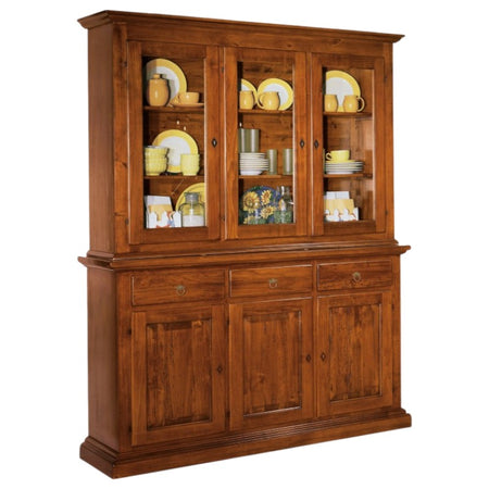 MOBILI 2G - CRISTALLIERA 3 PORTE IN LEGNO NOCE ARTE POVERA 172x51x226 (616+617)