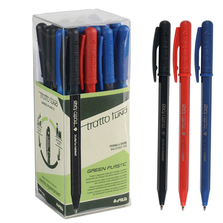 Scatola 24 Penna Sfera Colori Assortiti Tratto 1 Green Punta Media 1.0Mm