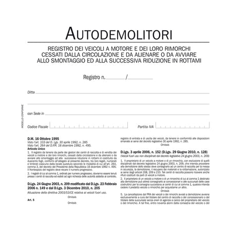 Registro Autodemolitori 200Pag Numerate Du134020000