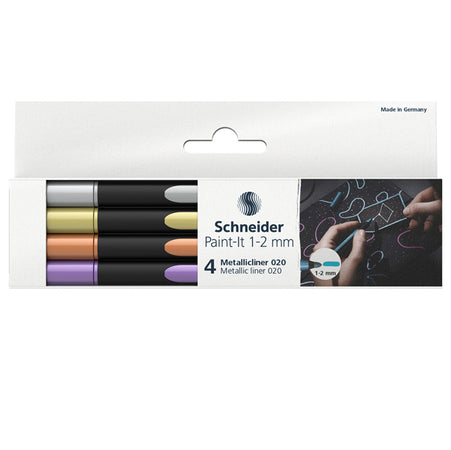Astuccio 4 Pennarelli Metallic Liner 020 Punta 1-2Mm Colori Assortiti Schneider