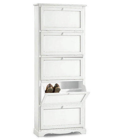 MOBILI 2G - Scarpiera 5 ante ribalta arte povera legno bianco 79X30X210 (1282)