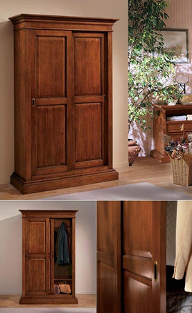 ARMADIO ARTE POVERA IN LEGNO 2 ANTE SCORREVOLI TINTA NOCE 128X50X200 (483)