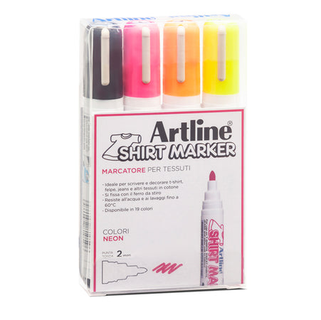 Ast. 4 Marcatori Per Tessuto P. Tonda 2.0Mm Nero/Fucsia/Giallo/Arancio Artline