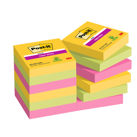 Cf. 12Pz Blocco 90Fg. Post-It Super Sticky 47,6X47,6Mm 622-12Ss-Carn Carnival