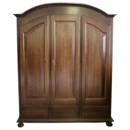 Armadio arte povera 3 porte 3 cassetti sagomato tinta noce 181x61x224