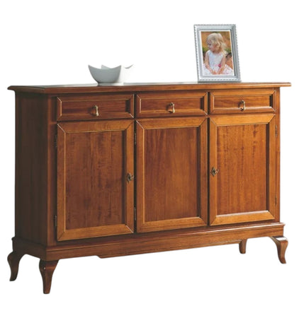 MOBILI 2G - Madia credenza arte povera 3 porte 3 cassetti tinta legno 154x42x102 (1266)