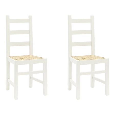 MOBILI 2G - Set 2 sedie arte povera legno bianco seduta paglia 50x47x90