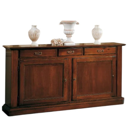 MOBILI 2G - MADIA CREDENZA ARTE POVERA 2 PORTE IN LEGNO TINTA NOCE L.196 P.50 H.104