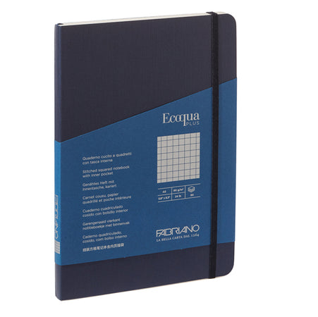Taccuino C/Elastico Ecoqua Plus Cucito F.To A5 80 Fogli 5Mm Blu Scuro Fabriano