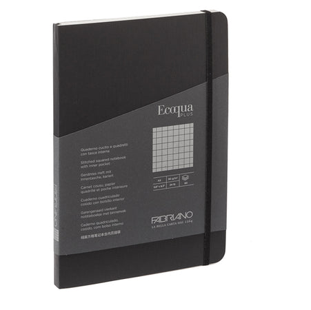 Taccuino C/Elastico Ecoqua Plus Cucito F.To A5 80 Fogli 5Mm Nero Fabriano
