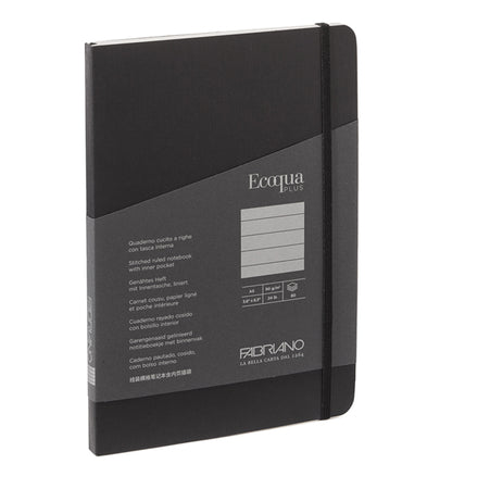 Taccuino C/Elastico Ecoqua Plus Cucito F.To A5 80 Fg. Righe Nero Fabriano