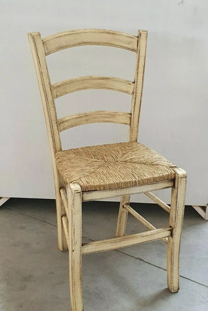 MOBILI 2G - Set 2 sedie legno shabby avorio consumato seduta paglia 43x46x89