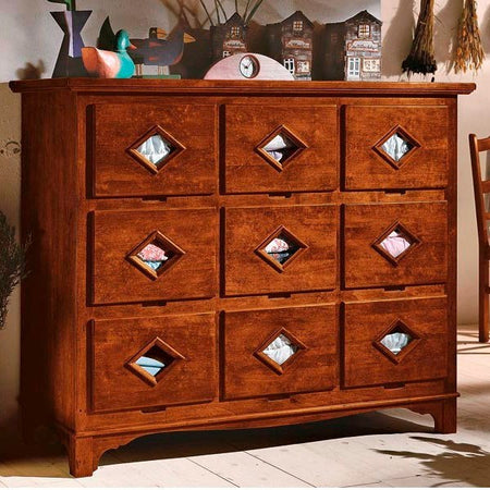 MOBILI 2G - CASSETTONE IN LEGNO MASSELLO 9 CASSETTI MISURA L.147 P.55 H.119 (981)