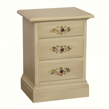 MOBILI 2G - Comodino 3 cassetti legno shabby avorio anticato decori 50x38x65