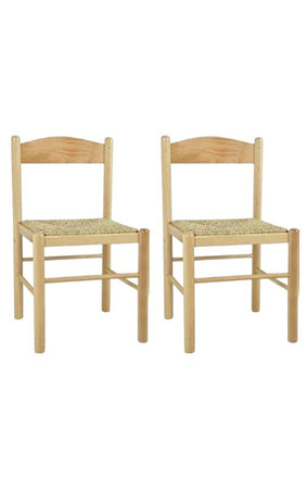 MOBILI 2G - Set 2 sedie arte povera legno naturale seduta paglia 43x43x83