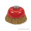 Spazzola a tazza con fili ondulati in acciaio ottonato ad alta resistenza per smerigliatrici Silverline