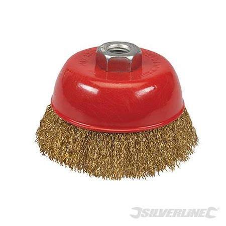 Spazzola a tazza con fili ondulati in acciaio ottonato ad alta resistenza per smerigliatrici Silverline