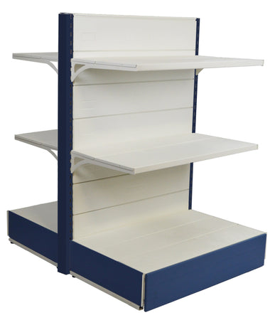 Scaffalatura da negozio in metallo per arredo centro stanza colore avion e bianco cm. 100x60x140h