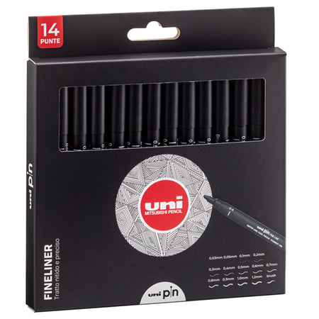 Astuccio Pin Fineliner Nero 14 Gradazioni Assortiti Uni Mitsubishi